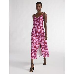 Scoop Purple Floral Slip Dress M Midi Spaghetti Strap Side Slit Y2K Trendy